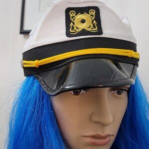White and Black Captain Hat with Yellow Detail